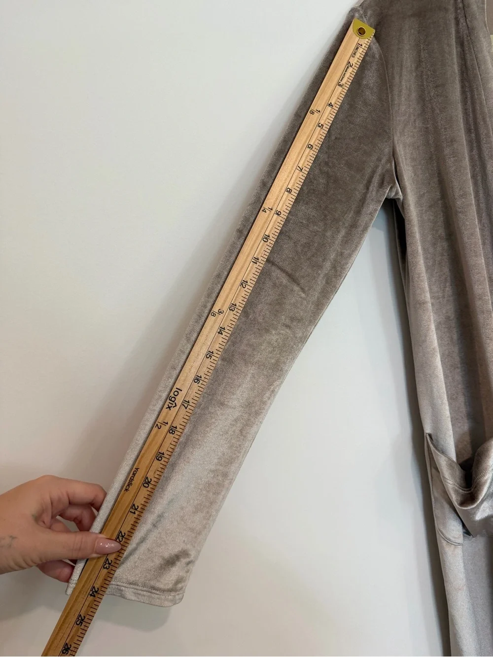 Taupe Velvet Duster Cardigan Long Open Front Maxi Jacket Pockets